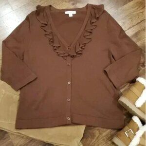 Coldwater Creek Brown Ruffle Cardigan Sweater